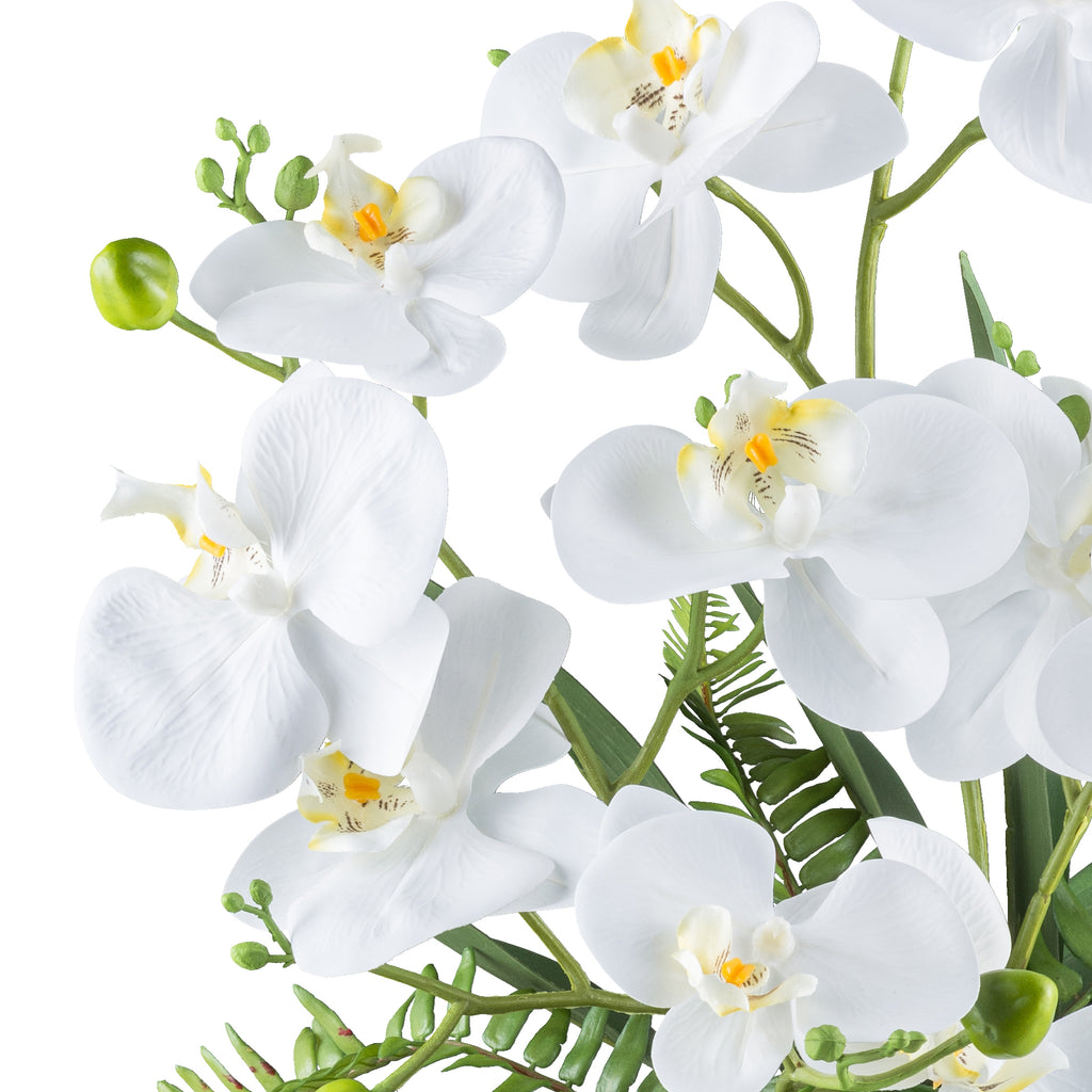 Phalaenopsisarrangement x4, ca 55cm weiss, Real Touch in Keramikschale weiss 20x10cm