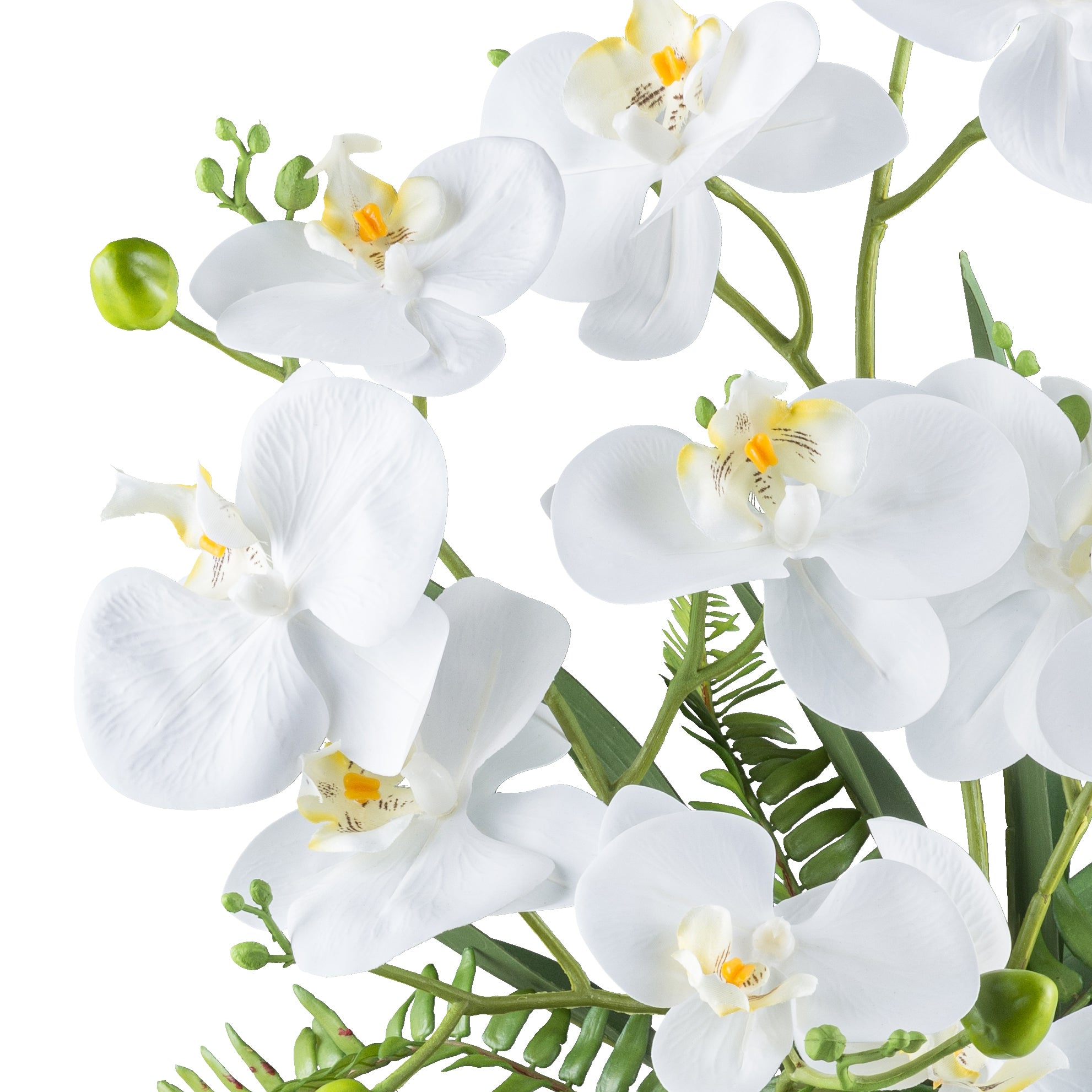 Phalaenopsisarrangement x4, ca 55cm weiss, Real Touch in Keramikschale weiss 20x10cm