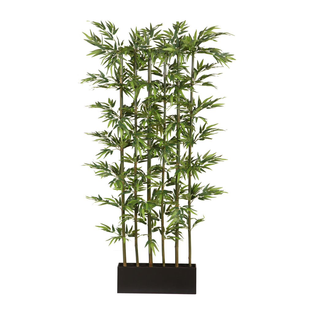 Bambusraumteiler x5, ca 165cm, 1320 Bl., Naturstamm, gruen, Holzkasten 50x12x18cm schwarz