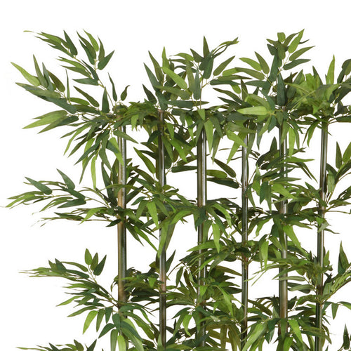 Bambusraumteiler x5, ca 165cm, 1320 Bl., Naturstamm, gruen, Holzkasten 50x12x18cm schwarz
