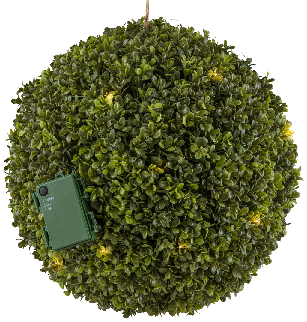 Buchsbaumkugel D35cm 35 LED, Batteriebox fuer 3 AA, 6h Timer, UV-bestaendig