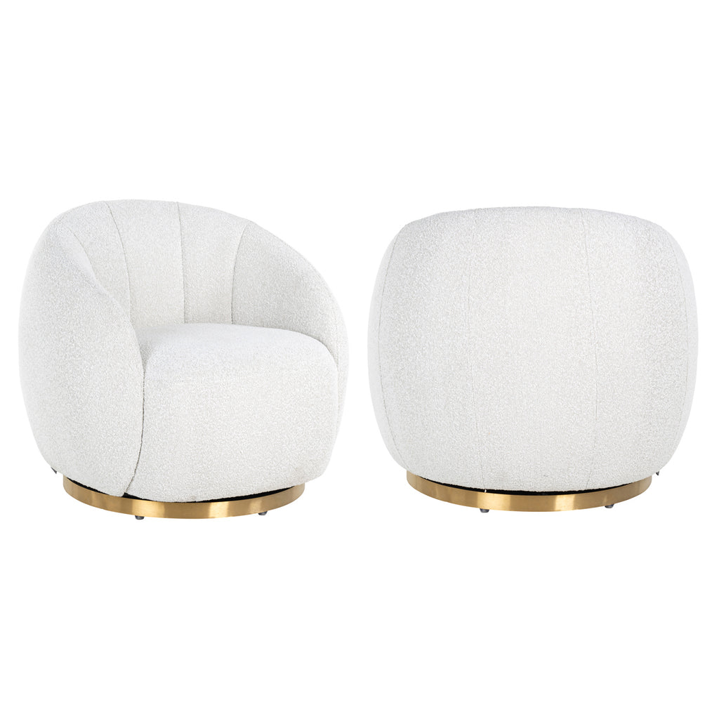 Lounge Stuhl Jago white bouclé swivel