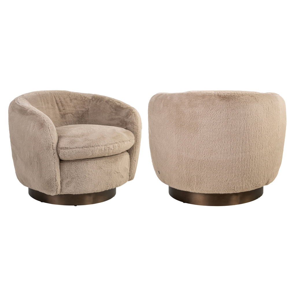 Lounge Stuhl Colmar khaki fluffy swivel