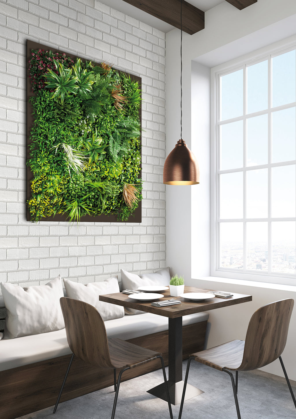 Premium-Blaettermatte, ca 100x100x12cm, mit Farnen,Graesern und Blueten, Kunststoff, gruen, UV-bestaendig