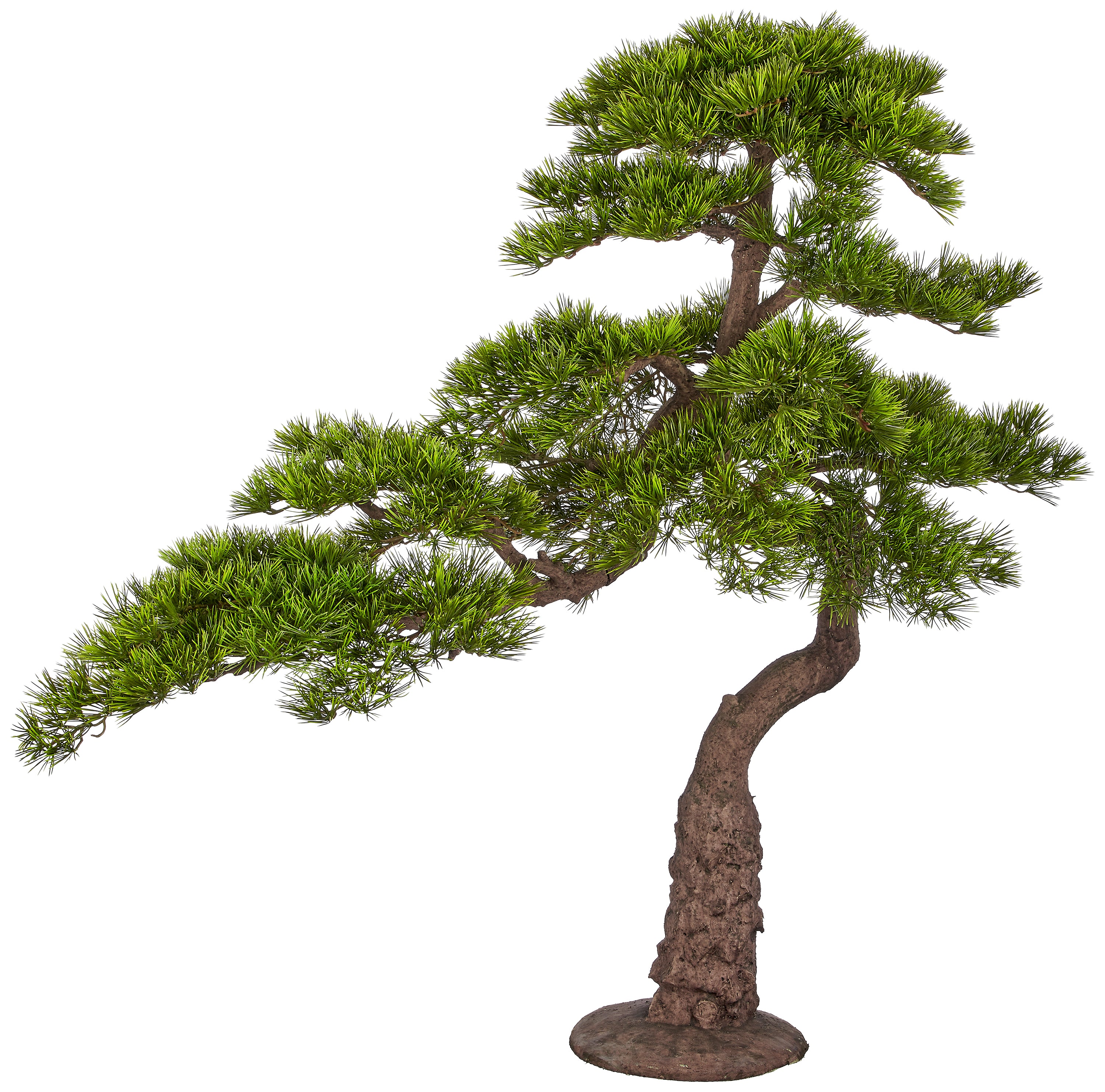 Bonsai Pinus sylvestris, 120x130cm, gruen, Kunststoff, auf Holzfuss D27cm, k.d.p.