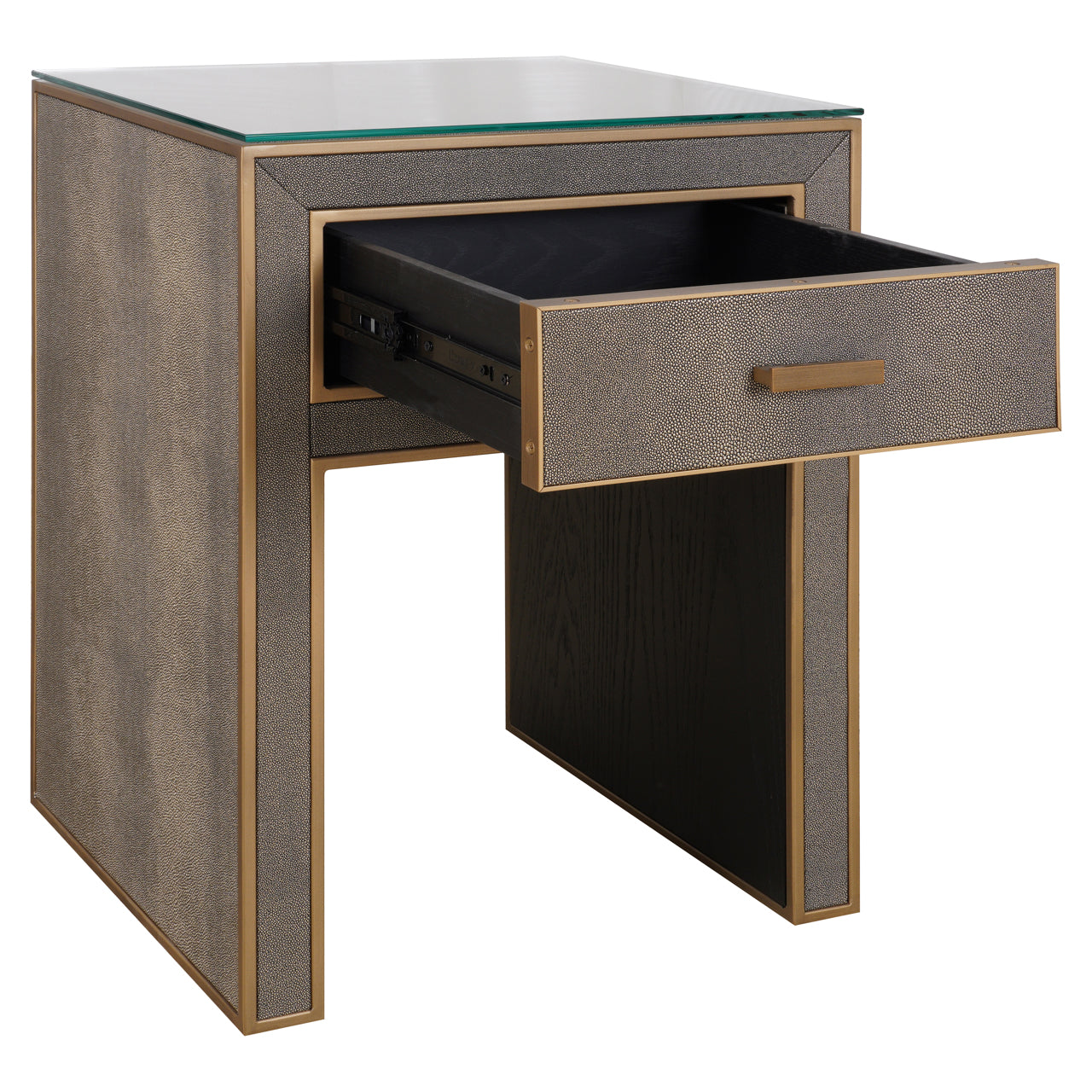 Nachttisch Bloomville brass shagreen incl. glass top